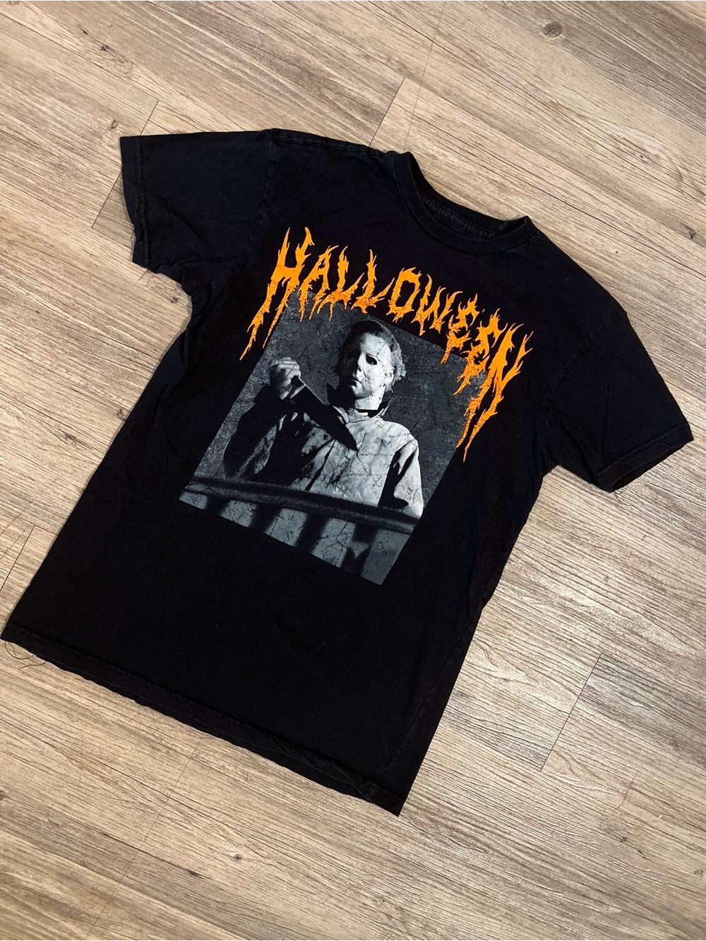 Halloween Michael Myers Black Cotton Orange Size Small